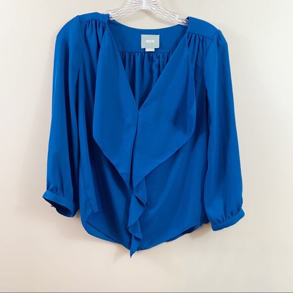 Anthropologie Maeve Royal Blue Ruffle Blouse - Picture 2 of 6